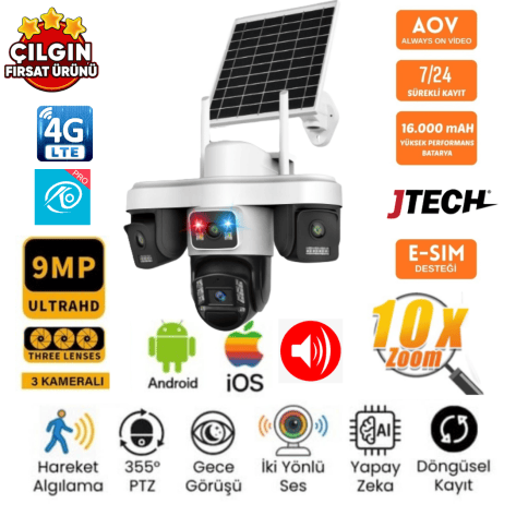 O-Kam OK-301 Premium Solar PTZ Güvenlik Kamerası (9MP, 4G)