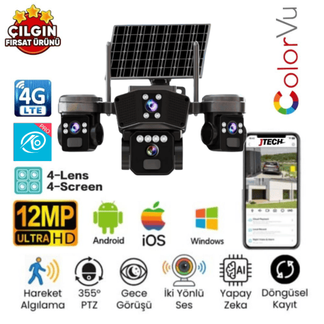O-Kam OK-333 Premium 10x Zoom Solar PTZ Kamera (12MP)