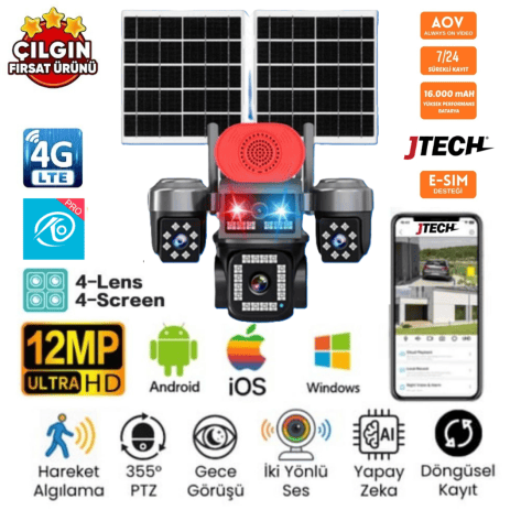 O-Kam OK-337 Premium 12MP 4G Solar PTZ Güvenlik Kamerası