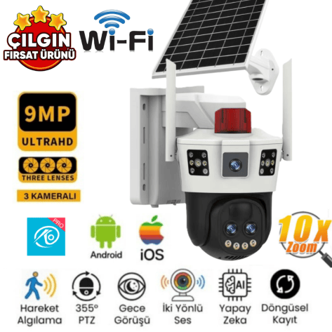 O-Kam 6010 10x Zoomlu Wi-Fi Solar PTZ Kamera (6MP)
