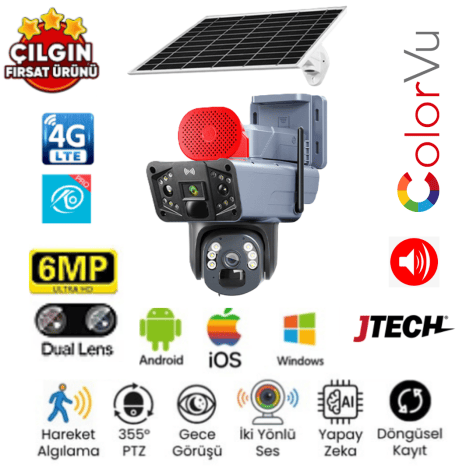 O-Kam 3815 Solar PTZ Güvenlik Kamerası (6MP, 4G)