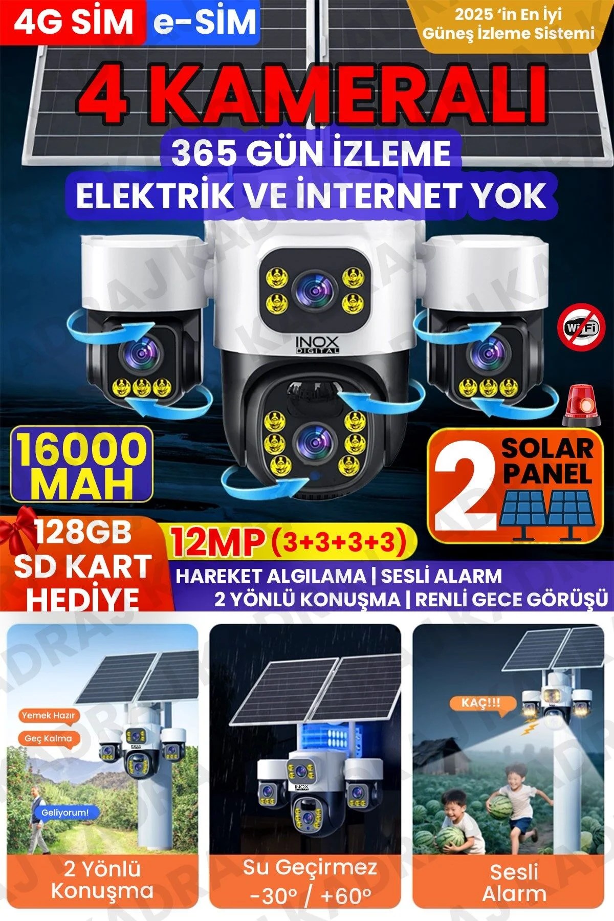 INOX X14 4 Lensli Güneş Enerjili Güvenlik Kamerası