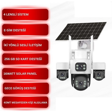 Jenerik IX-21 Dört Lensli Solar Güvenlik Kamerası