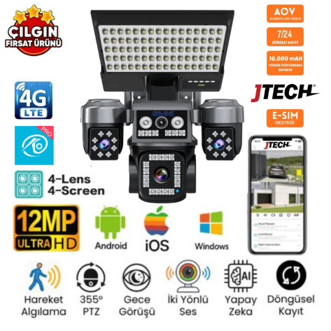 O-Kam OK-334 Premium 4G 12MP Solar PTZ Güçlü Kamera