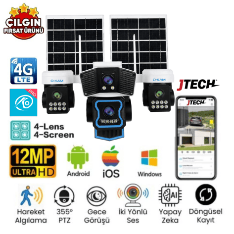 O-Kam OK-340 Premium 4G 12MP Solar PTZ Kamera Modeli