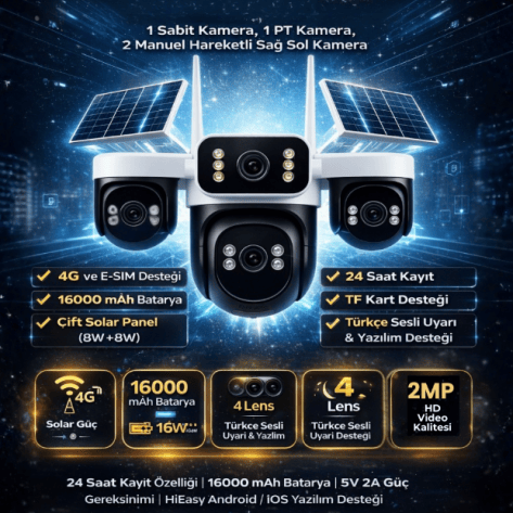 X5TECH 44-GZ Dört Lensli 4G Solar Kamera Sistemi