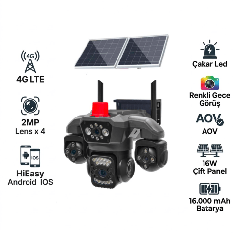 X5TECH 80-GZ Dört Kameralı 4G Solar Güvenlik Sistemi