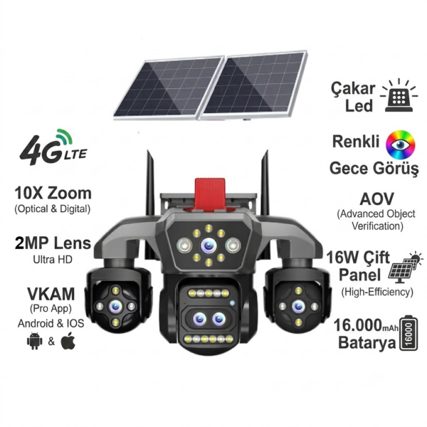 X5Tech 86-GZ 10x Optik Zoomlu Güneş Enerjili 4G Kamera